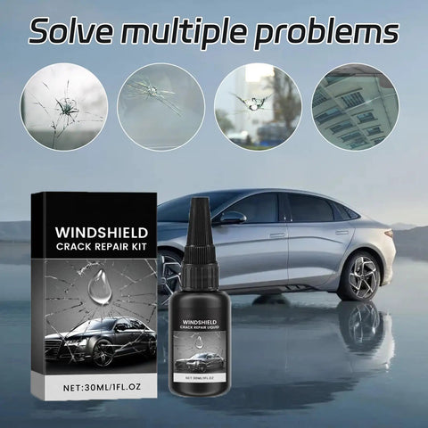 2026 Upgraded Windshield Crack Repair Kit For Quick Fixes All Crack Types DIY Auto Glass Tool displayed with car