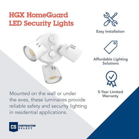 3-Light LED Outdoor Flood Light With Dusk To Dawn Sensor, Adjustable Lumens, round heads, white finish, for security lighting
