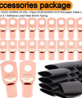 Straight Plug Zero Gauge CCA Battery Cable 40 Foot Spool With Top Shelf Crimp Lugs And Heat Shrink Tubing, copper lugs and heat shrink tubing set.