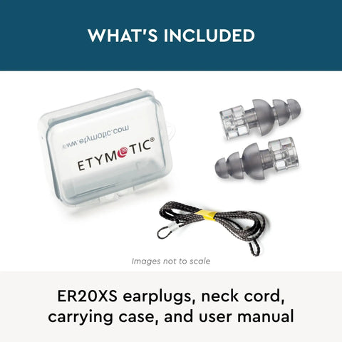 Frost High Fidelity Earplugs for Noise Reduction Up to 20 DB Reusable with neck cord, case, and manual displayed.