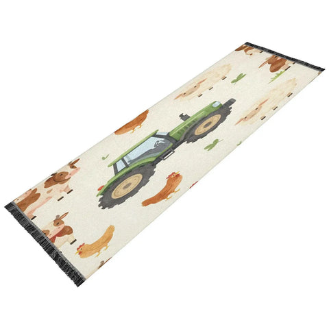 Farm Animals Cartoon Tractor Runner Rug 2x6 Hallway Mat Perfect For Narrow Hallways, featuring tractor and animal prints.