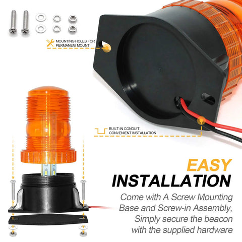 30 Led Amber Forklift Strobe Light 30W Heavy Duty Vehicle Safety Beacon with mounting base and screws for installation.