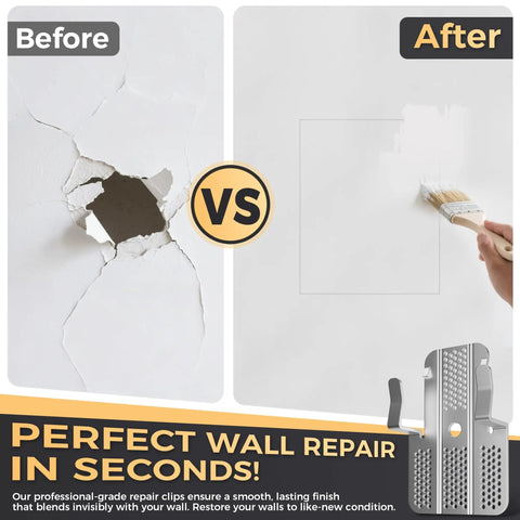 Gnarly Wall Damage Tackled Quick With Effortless Drywall Repair Clips For Knockout Smooth Finish visible repair comparison image.