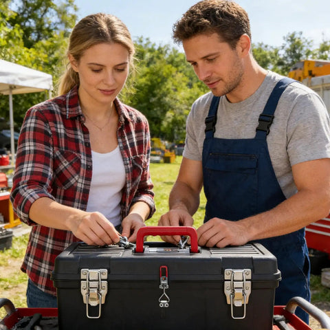 Couple securing toolbox with Heavy Duty Adjustable Rustproof Toggle Latch Set For Cabinets, Doors, Lids, Boxes, Drawers, Freezers, Grills And Boats