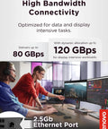 Plug And Play Thunderbolt 5 Docking Station Boasting 180W Output For Smooth Triple 8K Displays And Snappy Data Transfers For High Performance Workstation Setups Black in use with dual monitors and a laptop.