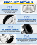 5 Pack Push To Connect Fittings For 0.47 Inch Tubing Quarter Inch NPT Nickel Plated Brass Straight Pneumatic Male Adapters details