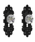 Two Piece Vintage Cabinet Pull Drawer Knob Set With Clear Resin Knob Distressed Pewter Finish Old School Retro Appeal For Cupboard Kitchen Furniture Mounting Screws Included Black, ornate black backplates with clear knobs