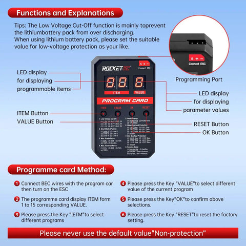 RC Car Brushless ESC Programming Card LED Programmer For Limited Compatibility Only Works With The Same Manufacturer ESCs 50A 60A 90A 110A V2 Version Pro with labeled display and buttons