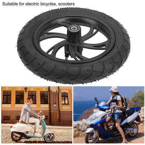 Close-up of 12 Inch Electric Scooter Tire With Wheel Hub Rubber Tyre Replacement 12 1/2 X 2 1/4 showing ride suitability