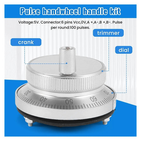 Hand Wheel Handle Kit For 5V Manual Pulse Generator And Rotary Encoder Systems with silver trimmer dial and crank