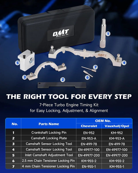 Turbo Engine Timing Tool Kit With Camshaft Alignment And Locking Set, 7pc Timing Chain Replacement, product display overview