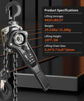 Manual Lever Chain Hoist 2 Ton Come Along 4400 Lbs Capacity 10 Ft Long Reach Galvanized G80 Carbon Steel With Double Pawl Brake