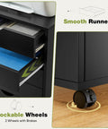 Top Tier Seven Drawer Wooden Dresser Featuring Heavy Duty Storage Cabinets And Smooth Rolling Casters For Bedroom Organization You Gotta Have This Solid Straight Up Game Changer showing open drawer and lockable caster wheels.
