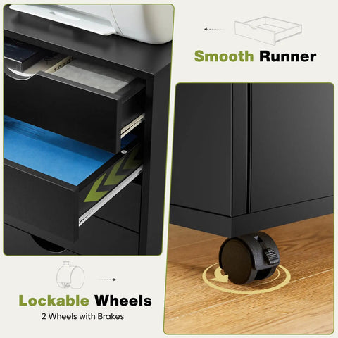 Top Tier Seven Drawer Wooden Dresser Featuring Heavy Duty Storage Cabinets And Smooth Rolling Casters For Bedroom Organization You Gotta Have This Solid Straight Up Game Changer showing open drawer and lockable caster wheels.