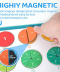 Magnetic Fraction Demonstration Kit For Kids, 51-Piece Set With Fraction Tiles And Circles in use on whiteboard