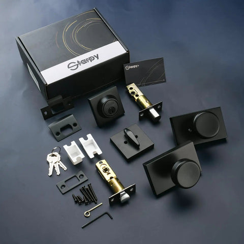 Black Exterior Door Knob Set With Deadbolt, Built To Last Heavy Duty Entry Lock For Front Or Back Doors, Includes 3 Brass Keys