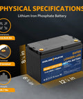Beast 12V 100Ah LiFePO4 Battery With Built In 100A BMS Up To 15000 Deep Cycles physical specifications
