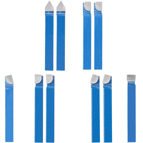 PNBO 1/4in metal lathe tooling set with blue shanks and carbide-tipped cutters, 10-piece kit for turning and boring