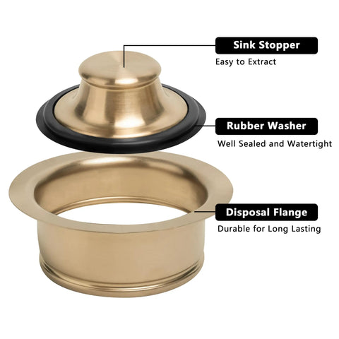 Level Up Your Kitchen Setup With This Premium Champagne Bronze Sink Garbage Disposal Flange Replacement Ring Featuring Warm Brushed Gold Finish For Easy Undermount Swap Total Home Refresh, showing sink stopper and rubber washer.