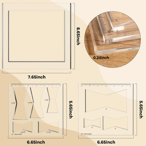 Heavy Duty Acrylic Butterfly Router Templates And Bowtie Jig Kit For Knockout Woodworking Inlay Results 8 By 7 Inch Clear Frame layout and sizes