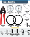 Image of All In One Bike Brake Cable Housing Kit With 73 Pieces Including Brake Cables Noodles Cable Guides Hose Shifter Cables And Cable Cutter For Road And Mountain Bikes Pro Grade Cycling Maintenance Set showing contents and sizes.