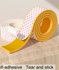 Edge Corner Protector Foam Padding for sharp furniture edges, soft NBR bumpers in yellow with self-adhesive backing and red pattern.