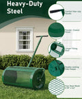 Heavy Duty 30 Inch Compost And Peat Moss Spreader With Push Or Tow Handle Adjustable Height Powder Coated Steel Basket 3.4 Cu Ft Capacity For Spreading Manure Mulch Topsoil Seed Fertilizer showing features