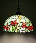 Tiffany Style Stained Glass Pendant Light Plug In Swag Lamp With 32 Inch Chain And 15 Foot Cord For Cozy Dining Room Or Living Room Vibe Red Green Floral Glass Shade 12 Inch Wide