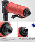 Tough Workhorse Right Angle Air Die Grinder Pulling 20000 Rpm With Rear Exhaust Design, showing rear exhaust feature and oil cup.