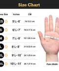 TitanFlex nitrile exam gloves size chart showing XS-XXL sizes and palm width measurements.