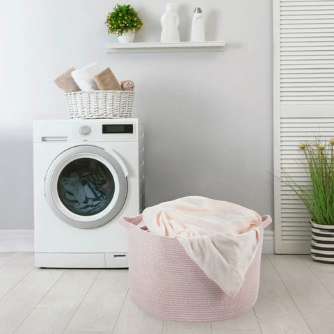 Light Pink Storage Basket For Nursery And Home Use Kiddo Friendly Toy Bin And Laundry Organizer 22x14 Inch in laundry room
