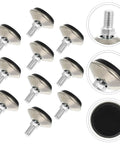 Adjustable Swivel Furniture Leveling Feet Set For Tables And Workbenches, Heavy Duty Stainless Steel And Plastic, Floor Protection Silver Legs, No Sweat Leveling And Glide, 10 Pack, close-up of threaded foot