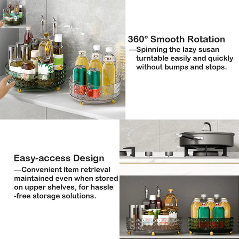 9 Inch Lazy Susan Turntable One Tier Spinning Organizer For Kitchen And Pantry Grab And Go Convenience Cabinet Refrigerator 360 Degree Rotating Spice Rack Dark Green Non Slip Surface Keeps Spices Easy Reach And Neatly Organized In Any Cabinet in kitchen setting