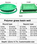 Beefed Up Resin Sump Cover With Frame For Garage Floor Drain, Invisible Sewage Basin And Manhole Cover, Durable Outdoor Drainage Solution 90x90cm 35.4x35.4 Inches displayed with dimensions and sizes chart.