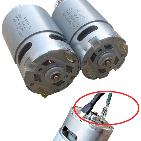 2 Pack 12V 40000 RPM RS550 High Speed Electric Motors 15T for Power Wheels Ride On Toys, close-up view and wiring detail