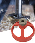Close-up of vertical drill press jig in action, drilling wood with precision. Vertical Drill Press Jig For Woodworking, Pro Grade Drill Fixture
