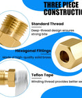 Brass compression tube fittings set, 4 pieces; hex nut, threaded end with Teflon tape