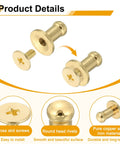 Dope 16 Piece Ball Head Stud Screw Back Rivet Set For Leather Craft Nipple Rivets 7mm Round Head DIY Handbag Shoes Belt Repair Light Gold Finish Copper Iron Durable product details showing cross slot screws and round head rivets with smooth surface, highlighting pure copper and iron material.