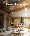 Twelve Pack Ultra Thin LED Recessed Ceiling Lights With J Box Five CCT Selectable in wooden ceiling showing dimming range.
