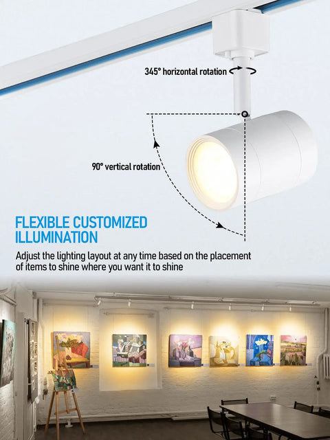 8.5W LED H Track Lighting Heads Pack Of 4 Dimmable ETL Listed 600 Lumens CRI90 2700K Soft White Matte White Finish in gallery setting