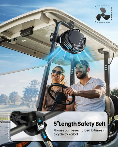 Clip On Fan 40000mAh Portable Rechargeable 8 Inch Battery Operated Fan With LED Light on golf cart with couple