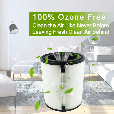 LV-H133 Replacement Filter Kit For Levoit Tower Air Purifier, in a living room setting, demonstrating air purification effect