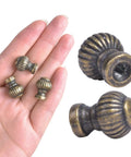 Hand holding Solid Zinc Alloy Mini Cabinet Knobs Bronze Vintage Drawer Pulls Antique Style Hardware, showing sizes and details.