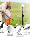 Grandfather teaching child with Retractable Golf Swing Trainer With Arm Band Instant Swing Feedback Rhythm Mastery Grip Posture Corrector.