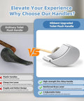 Comparison of ordinary toilet flush handle vs. Hibben upgraded toilet flush handle, highlighting features and improvements.
