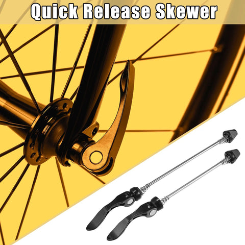 Close-up of bicycle wheel with Dual Quick Release Bicycle Axles Skewers Set Front 143mm and Rear 178mm for MTB and Road Bikes