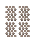 84-count beige Three-Eighths Inch Round Mini Self-Stick Furniture Felt Pads for hard floors laid out in grid.