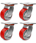 Heavy Duty Casters Set Of 4 Featuring Rock Solid Polyurethane Wheels And Cast Iron Cores For A Bump Free Roll on red polyurethane wheels.