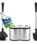 Toilet Brush And Plunger Set 18 Inch No Rust Stainless Steel Design With Long Handles And Freestanding Canister