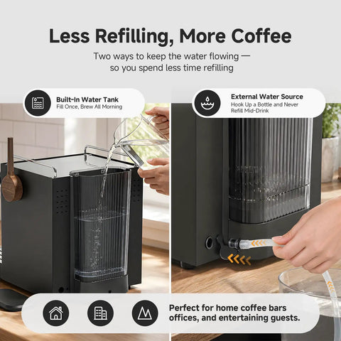 Hassle Free Semi Automatic Espresso Maker With Hands Free Milk Frother For Silky Lattes And Rich Cappuccinos Boasts Rapid Heat Up Custom temperature settings with built-in water tank and external source for coffee preparation.